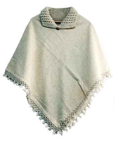 V-Shaped Pullover Poncho with Knit Collar