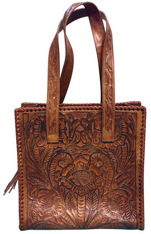 Tooled Leather Purse with Tassels – Brown