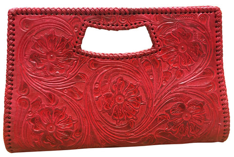 Tooled Leather Clutch Purse – Red